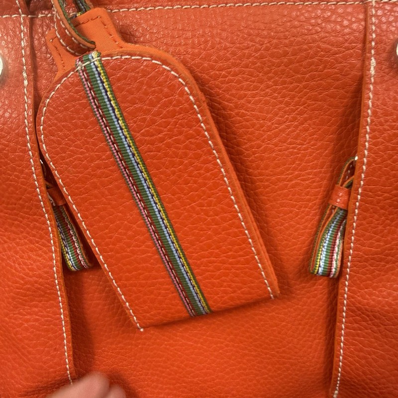 Vintage Y2K Tommy Hilfiger Orange Pebbled Leather Handbag Tote Satchel gallery