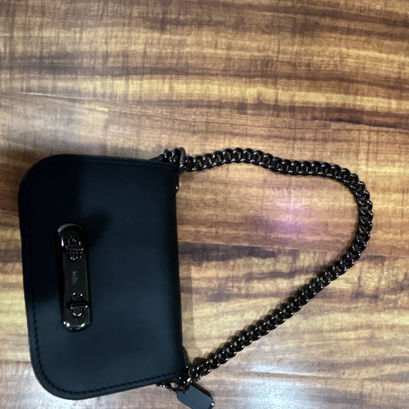 Black Mini Women’s Crossbody Bag with Detachable Strap, Chain Accent, Turn Lock