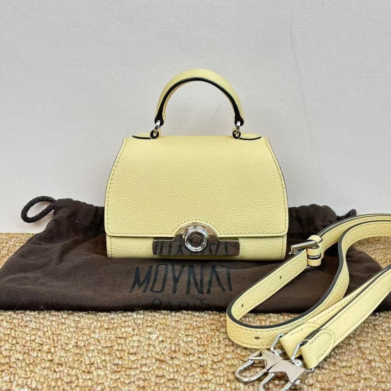 Moynat Rejane Nano Yellow Leather Top Handle Crossbody Bag 14cm Silver