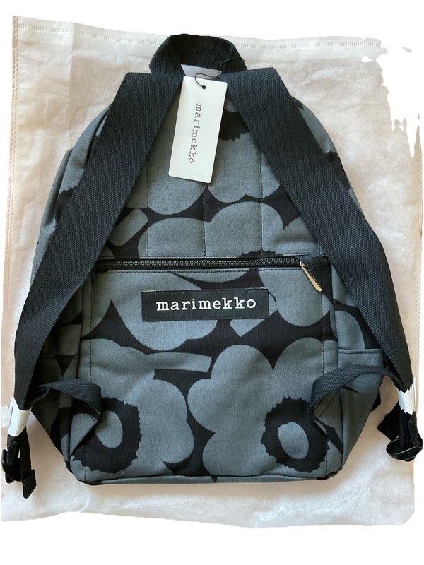 New Marimekko Gray/Black sliver floral print Patterned lightweight Backpack