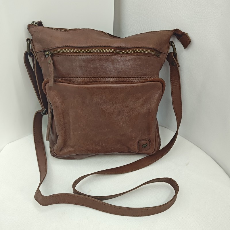 Wise Owl Brown Genuine Leather Crossbody Multi Compartment Pockets Handbag