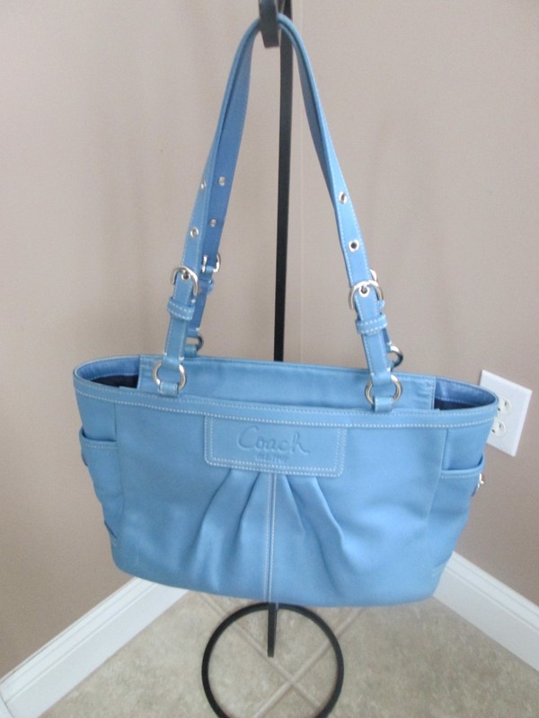 Coach East West Gallery Leather Tote Shoulder Bag Purse Blue F13759