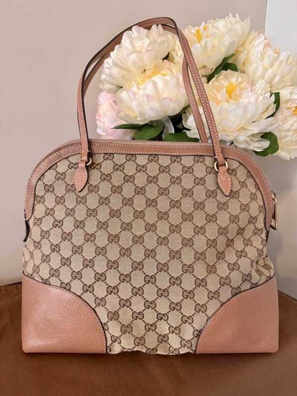 Authentic Gucci Monogram Brown Bree Shoulder Bag Medium With Dust Bag (V25-03)