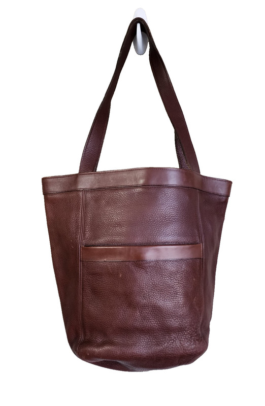 Vintage LL Bean Brown Pebbled Leather Unlined Long Handled Tote Bag