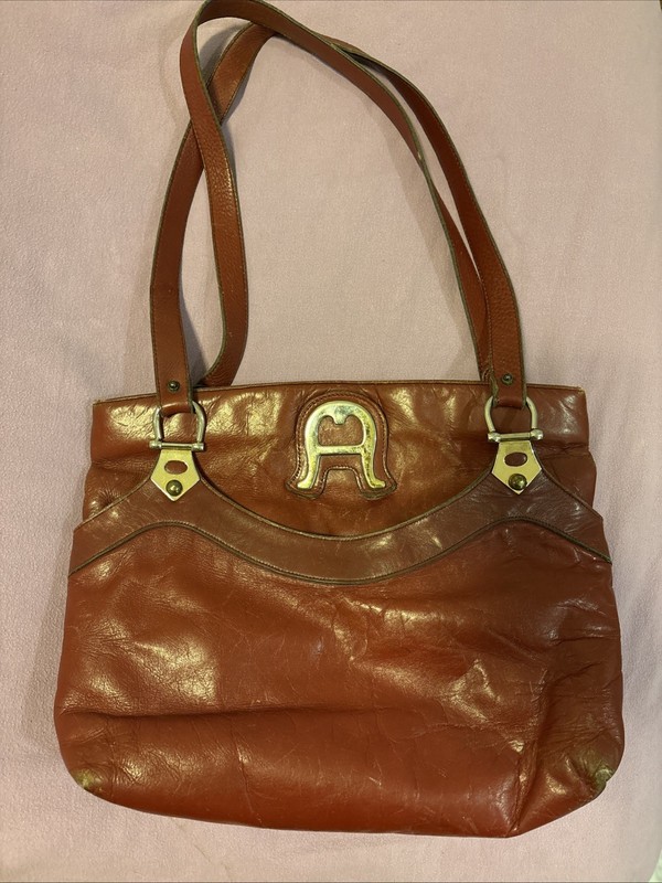ETIENNE AIGNER Vintage 1970s Large Leather Tote Bag Shoulder Handbag OXBLOOD