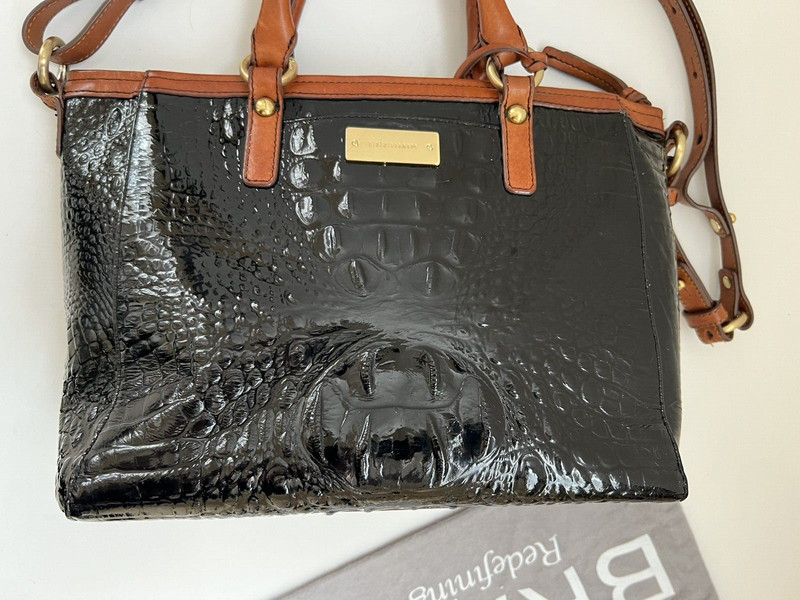 Brahmin Arno Black Croc Embossed Leather Satchel CrossBody HandBag &Wallet gallery