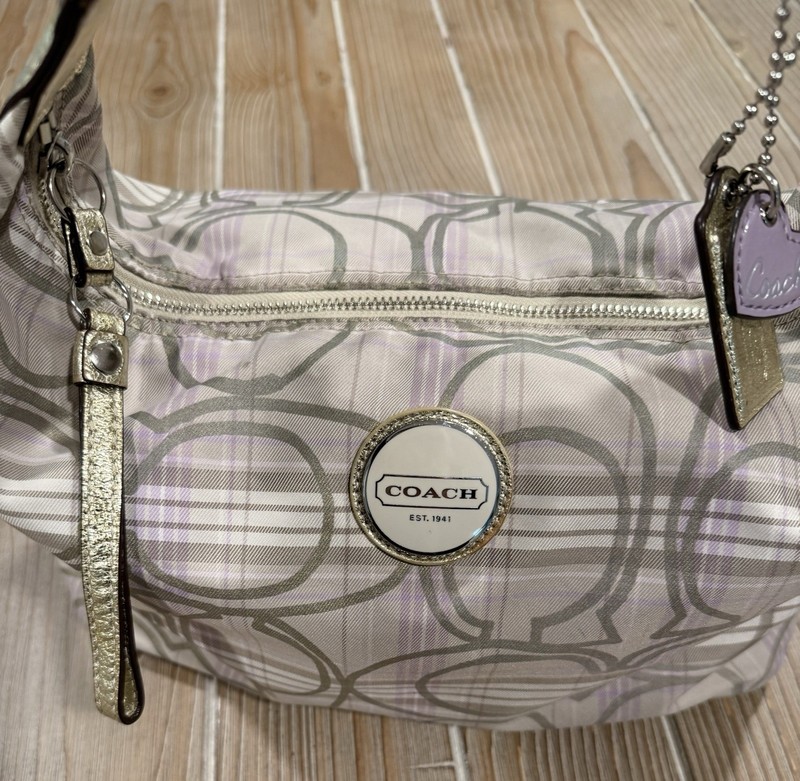 Vintage Y2K-era Coach Signature Tartan Lilac Lavender Gold Hobo Shoulder Bag