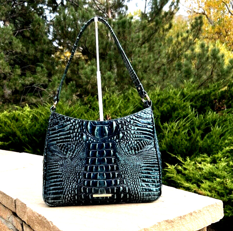 BRAHMIN NOELLE Verdigris Melbourne Croc Embossed Leather Shoulder Handbag HOBO