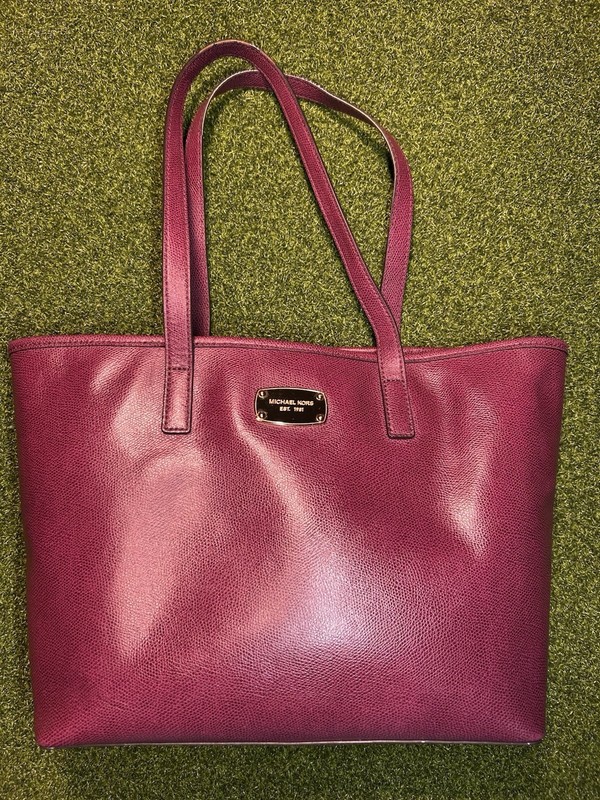 Michael Kors Women’s Pebbled Leather Tote Bag Handbag Wine Plum Purple Burgundy