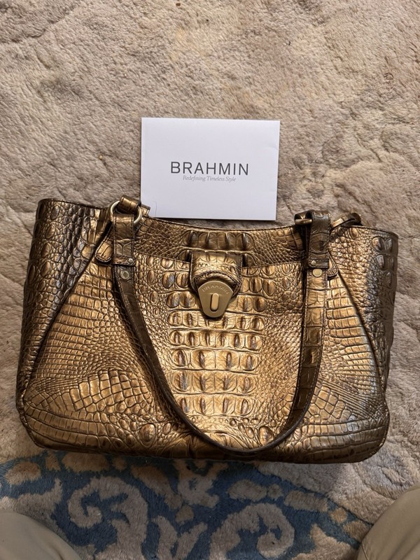Brahmin Colette Melbourne Croc Embossed Satchel Gold Leather Crossbody