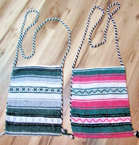 2 Mexican Falsa Blanket Crossbody Bags Boho Woven Purse Pink Green Hippie 14×12