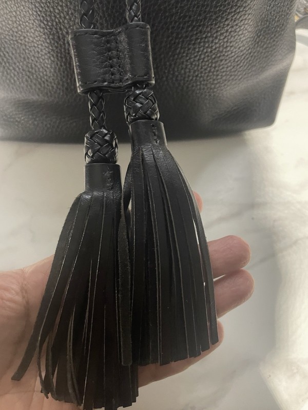 Tory Burch Black Pebbled Backpack with Tassel, Logo, Adjustable Straps gallery