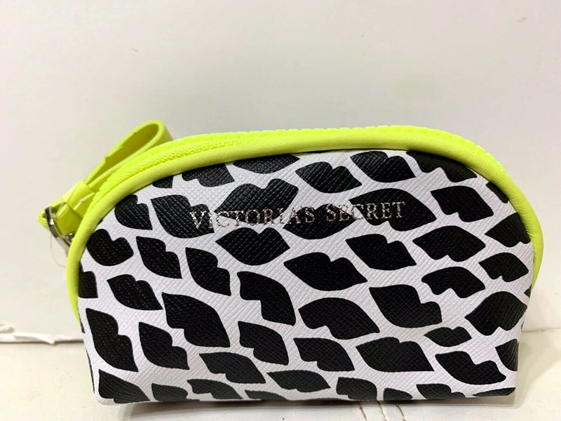 Victoria’s Secret Mini Small Coin Bag with Zipper Yellow with Black Lips Print