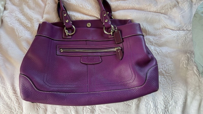 Coach Penelope Purple Pebbled Satchel Top Handle Bag Large Zip