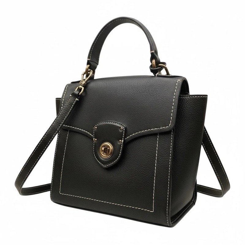 Lauren Ralph Lauren Millbrook Leather Satchel Black Top Handle Crossbody Bag