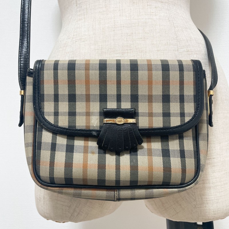 DAKS Checked Shoulder Crossbody Bag Purse Beige W7xH5xD1inch Retro Vintage USED