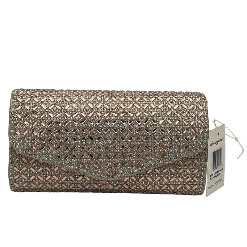 DMargeaux Champagne Rhinestone Clutch 9x5in With Magnetic Snap Closure