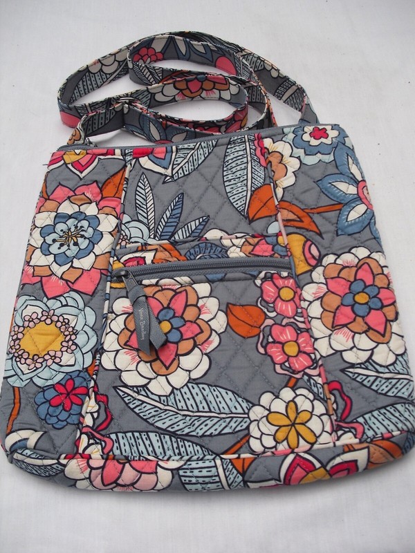 Vera Bradley ~HIPSTER PURSE~Yellow, White & Rust Orange, Red Flowers on Gray