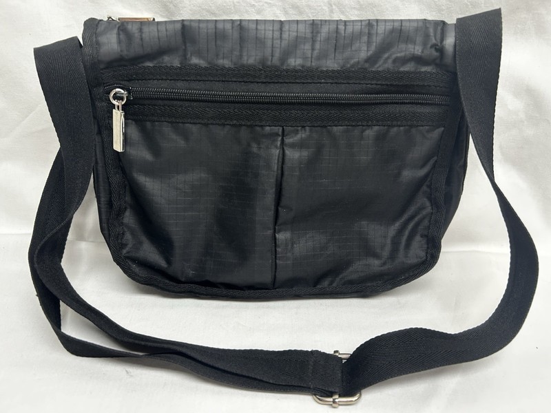 Purse Black Polyester Zip Close Zip Front & Back Pocket Crossbody Strap 7x9x3”