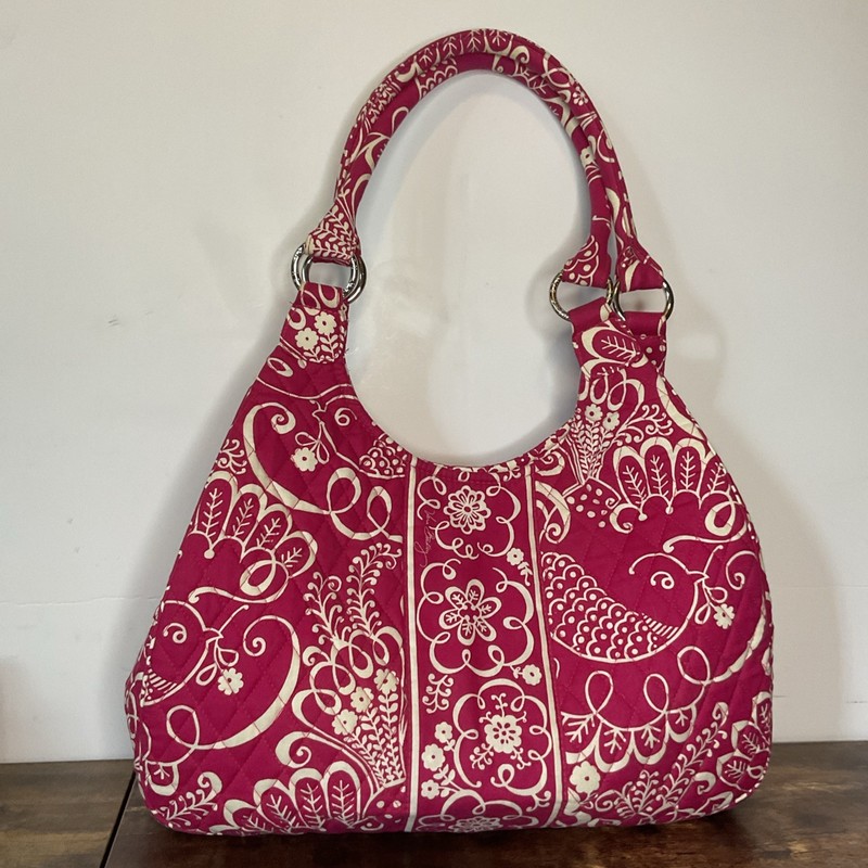 Vera Bradley Twirly Bird Pink White Lg Hobo Bag Floral Magnetic Closure