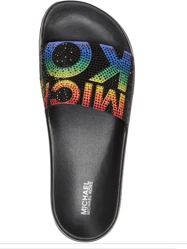 Michael Kors Gilmore Rainbow Black Micro-Suede Crystal Slides Women's Size 7 ❤️ gallery