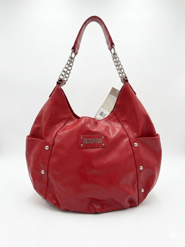 Kenneth Cole Reaction Red Leather Hobo Shoulder Bag Y2K Studded NWT