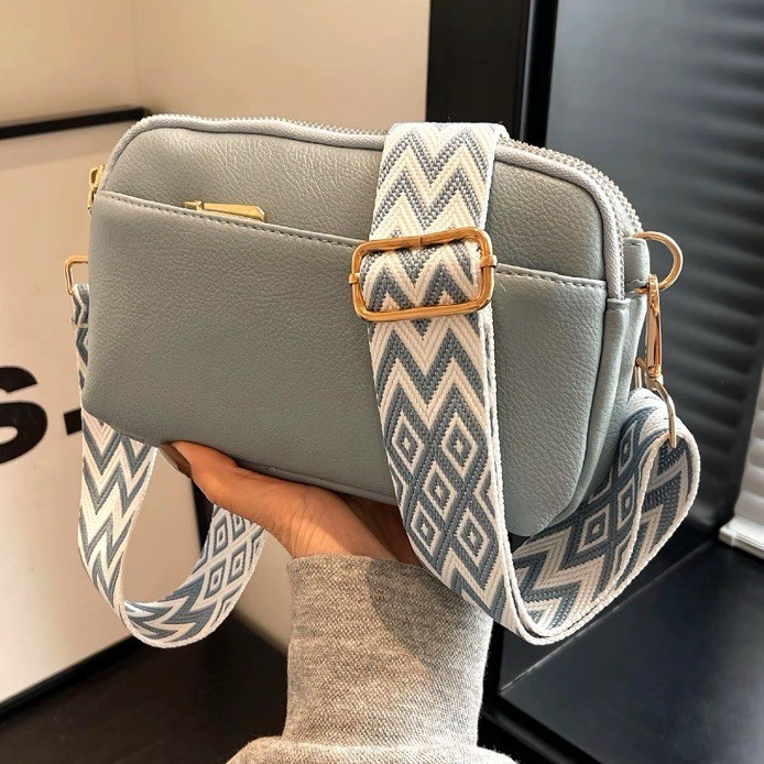 BaeBag Women’s Small Blue Crossbody Bag Geometric Strap Zip Closure
