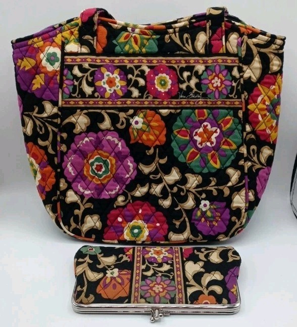 Vera Bradley Holiday Tote Suzani Handbag Shoulder Bag Purse & Clutch Wallet Set