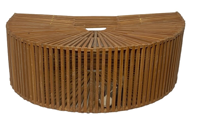 VTG Handmade Bamboo Slated Purse Semi Circle Beach Handbag Bird Cage Clutch Tote gallery