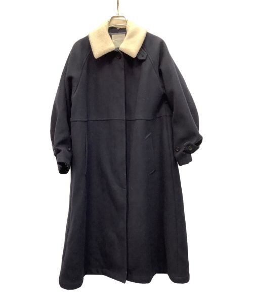 FREAK’S STORE Melton-like woolly collar boa trench coat navy
