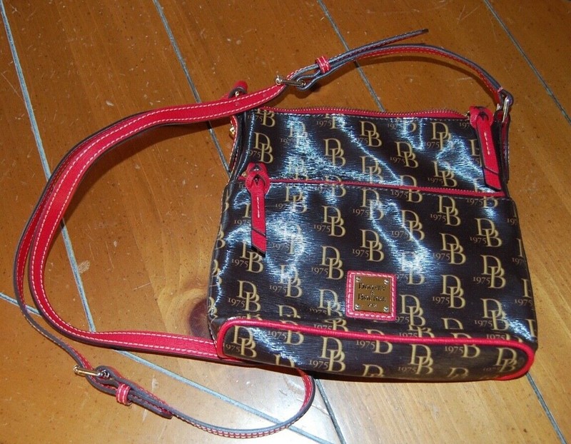 DOONEY & BOURKE NWT RED MONOGRAM CANVAS w/ LEATHER Trim Letter Carrier CROSSBODY