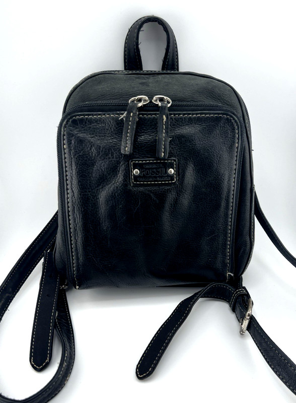 Vintage Fossil Mini Backpack Purse Black Leather City Classic 90’s Bag Y2K