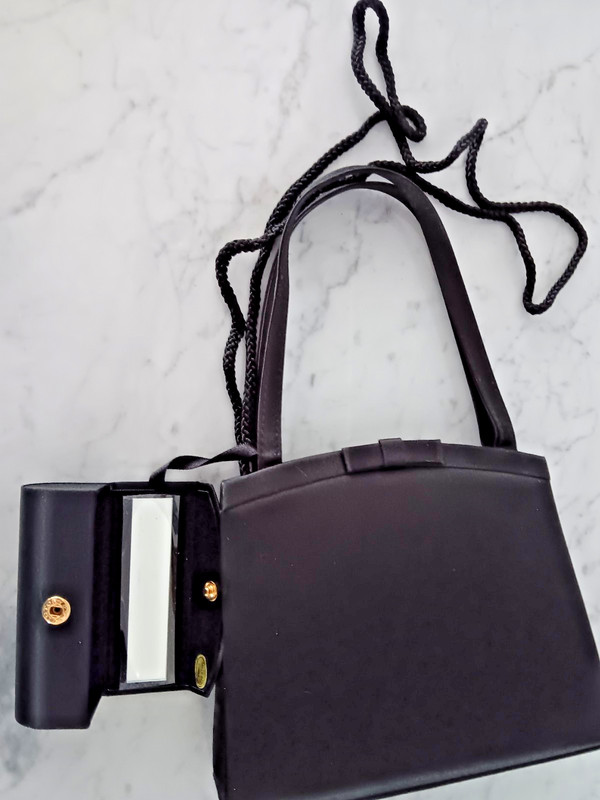 NEW Valerie Steven’s BLACK Purse With mirrored Lip Stick Case, SHOULDER STRAP