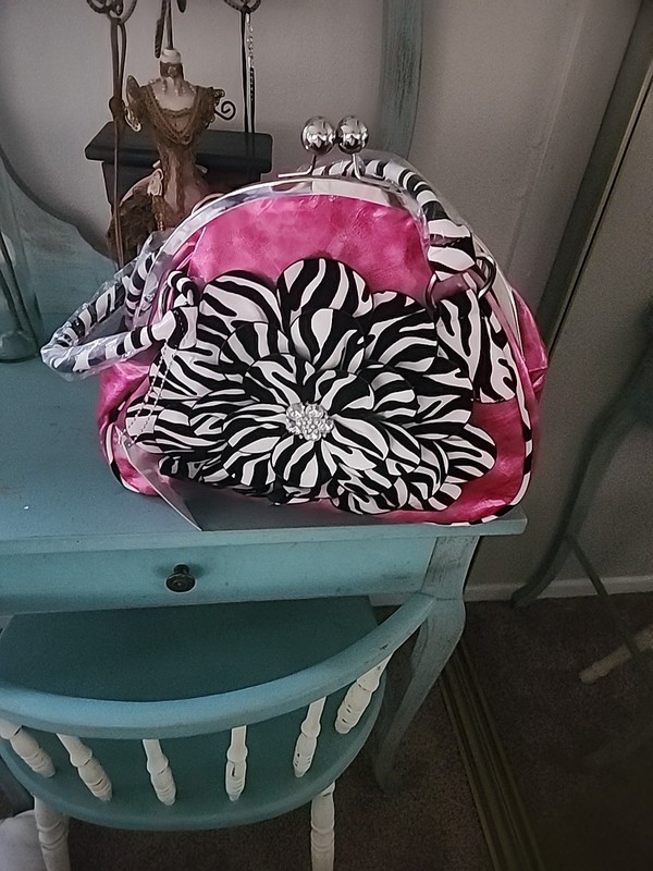 Zebra Pink Purse With Large Flower