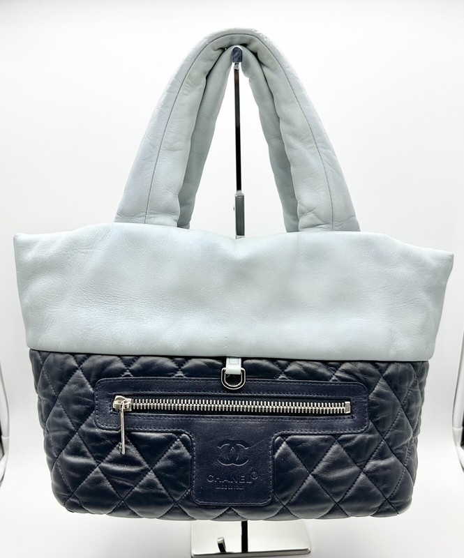 CHANEL Coco Cocoon Leather Quilted Reversible Tote Light Blue Handbag