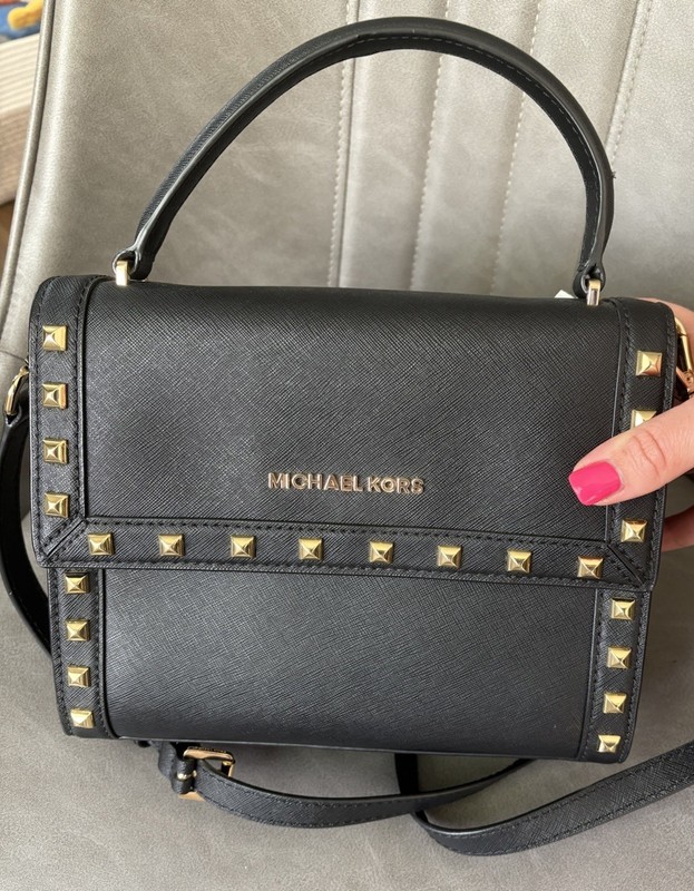 Michael Kors Black Gold Studded Satchel Purse Handbag