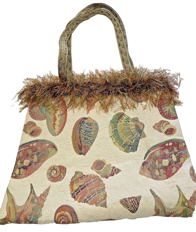 HandBag Tote Handcrafted Purse 2 Chicks Tennessee 18 In x 14 In Seashells Vtg