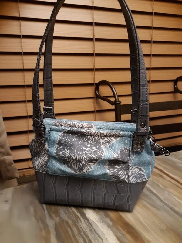 New Vinyl Double handle Shoulder Satchel Bag Purse Blue Gray Dandelion Floral