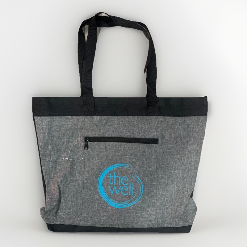 The Well Gray & Black Tote Bag Reusable Shopper/Gym/ Workbag with Zipper Pocket