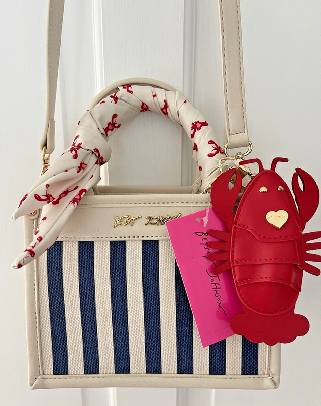 New! Betsey Johnson XOLUCY Nautical Crossbody Bag Lobster Charm Tote Navy Multi