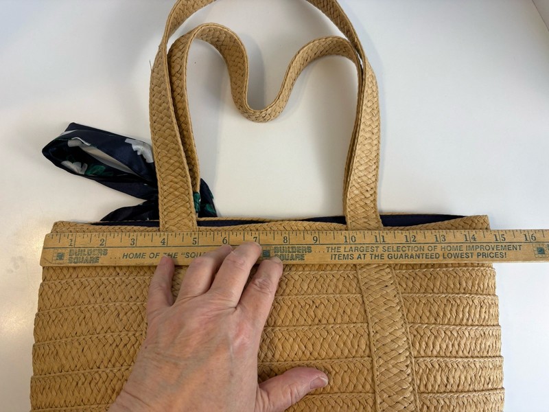 Draper James Woven Natural Raffia Handbag Blue Lining Scarf Tie Summer Vacation gallery