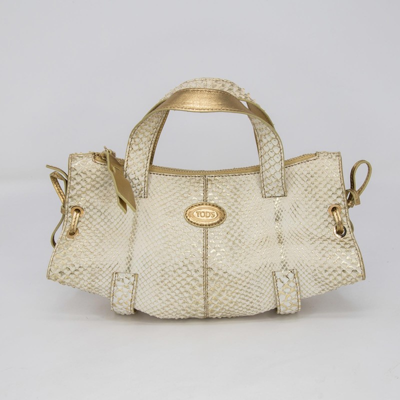 Vintage Tods Mini Gold Python Snakeskin Leather Trim Candy Bag Made In Italy