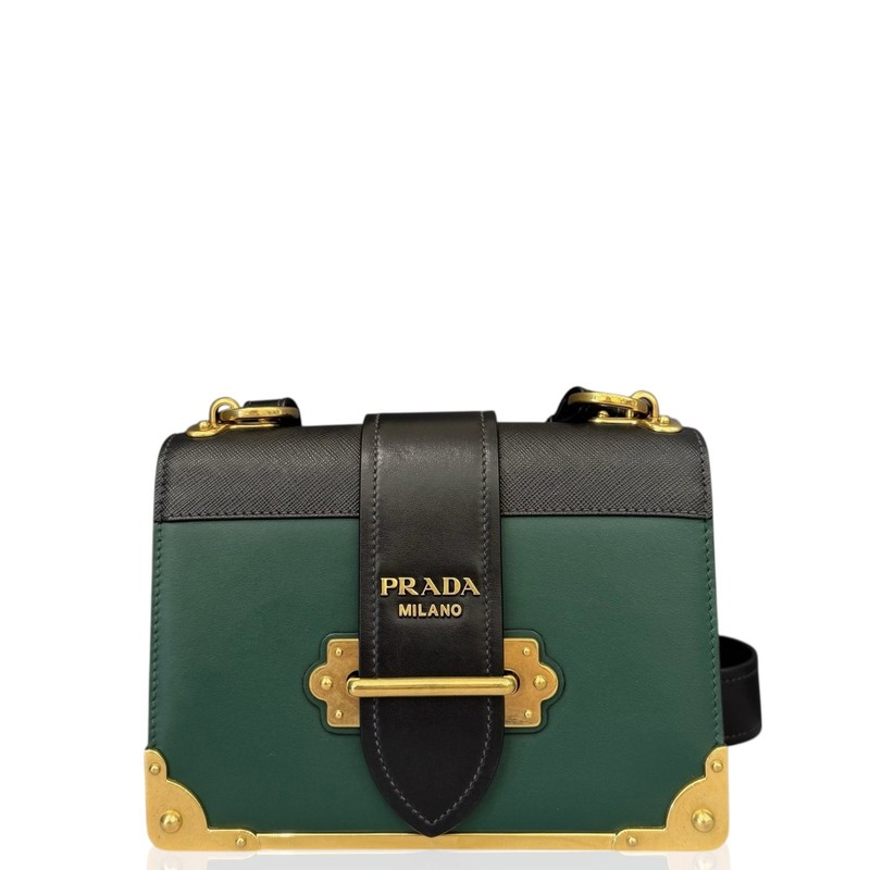 Prada Small Cahier Green Black Calfskin (mg032226b9)