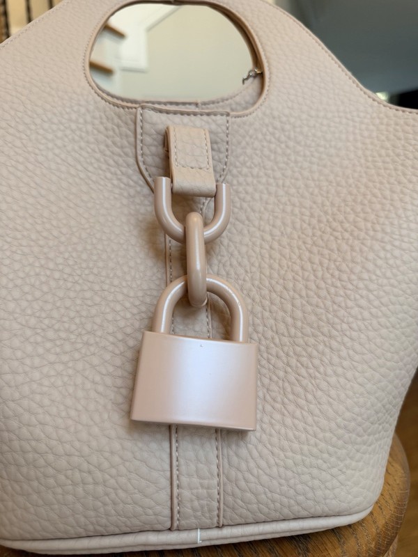 Alex Max Blush Pebbled Top Handle Crossbody Tote large front lock detail NEW gallery