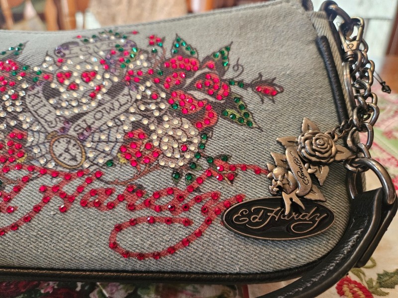 Ed Hardy Love Kills Slowly demin crossbody convertible. NWT gallery