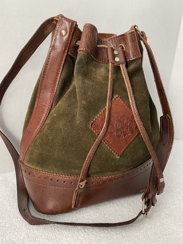 Vintage Artisan Suede Leather Bucket Crossbody Shoulder Bag Boho