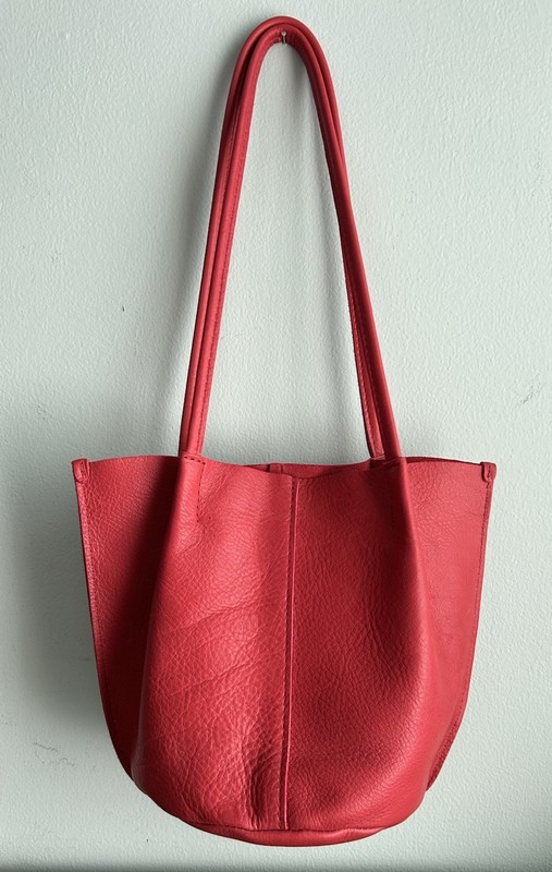 Portland Leather Devan Red Classic Bucket Tote New gallery