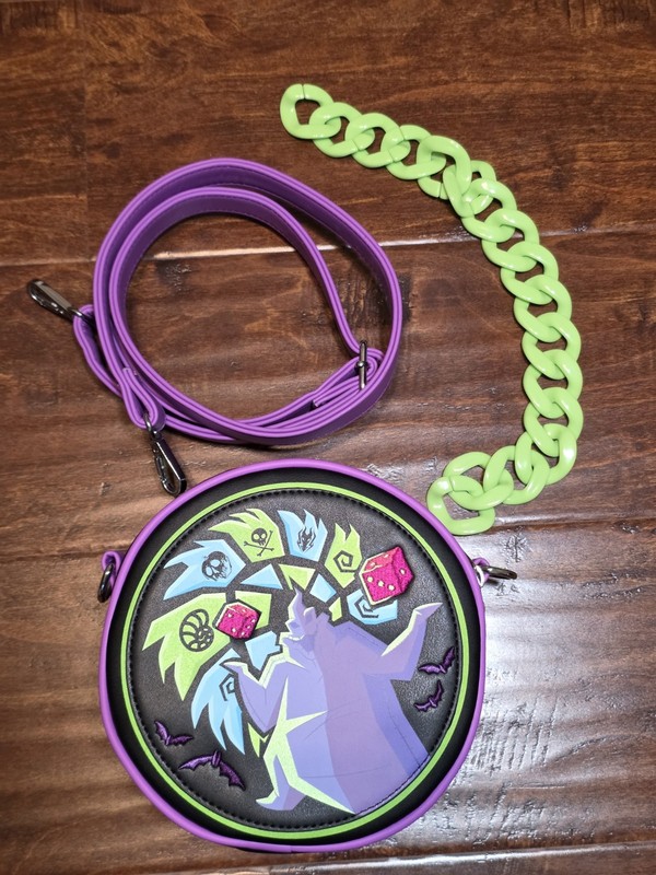 Loungefly Disney Parks Round Oogie Boogie Crossbody Bag Black Purple Green Strap