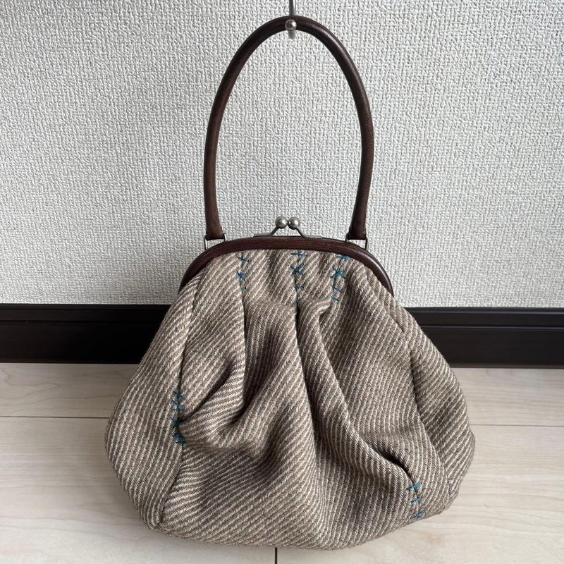Vintage Miu Miu Archive 90s 00s Wool Blend Leather Clasp Handbag gallery