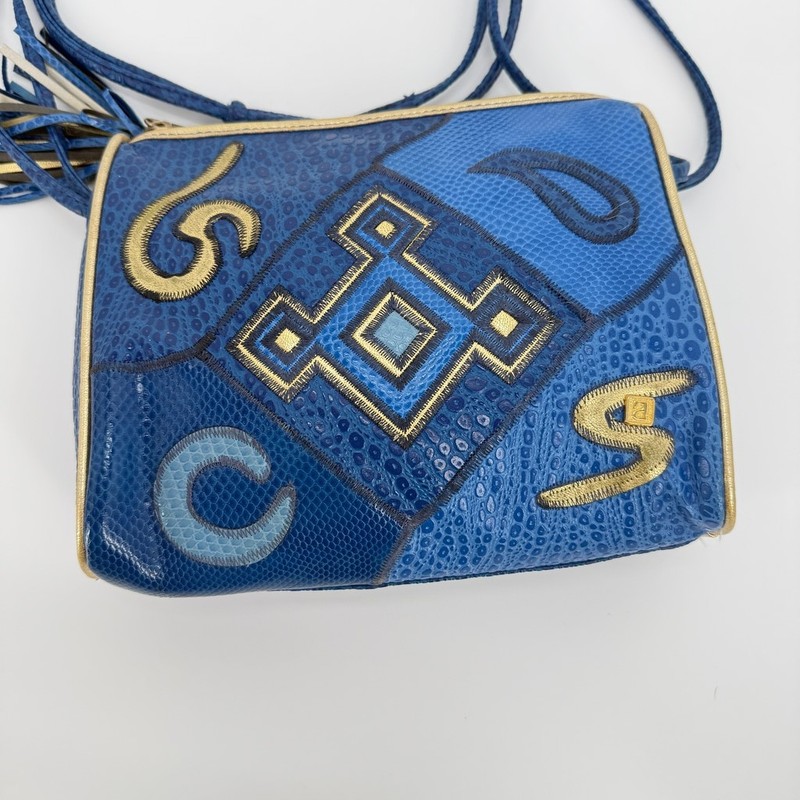 Vintage 80's NAS Bag Small Crossbody Bag Patchwork Blue Gold gallery